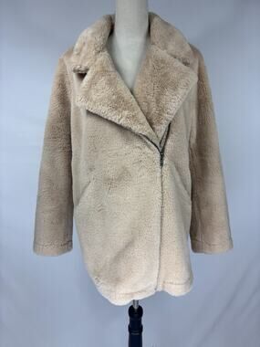 Apparis Rose Faux Fur Tan Moto Jacket Winter Coat Fall Zip Collared Teddy Bear